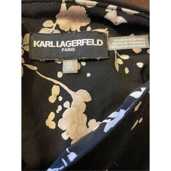 Karl Lagerfeld Women’s Black Multi-Color Floral Blouse With Trumpet Sleeves Size - Picture 10 of 13